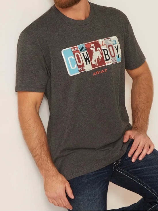 Ariat Other - Ariat Men's Ariat License Plate Cowboy T-shirt Charcoal Gray Size Medium Soft